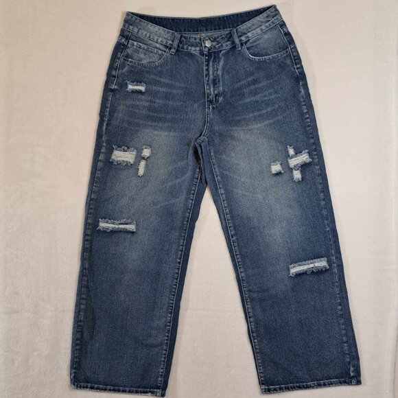 Jeans Women’s Just Fashion‎ Now Relaxed Fit Denim Jeans Distressed Size L - Picture 1 of 11